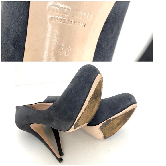 Miu Miu Suede Platform Pumps Heel in Charcoal Gray - Picture 9 of 9